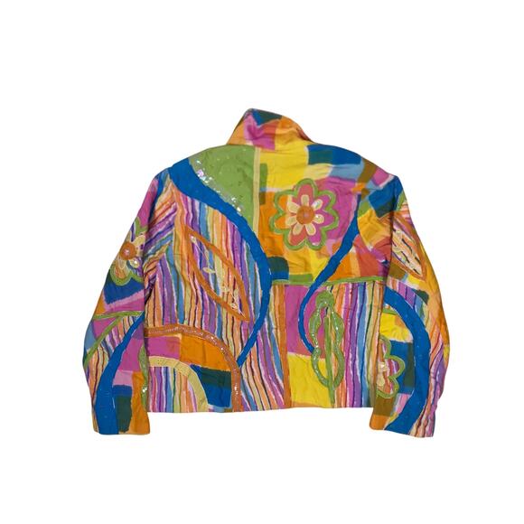 VTG Sandy Starkman Patchwork Floral Art Jacket Women’s L - Picture 5 of 6